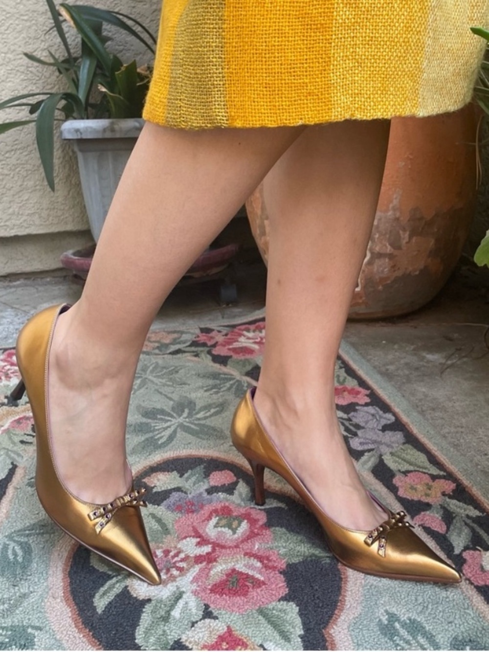 Gucci New metallic gold/purple all leather shoes with dust bag - Picture 5 of 17